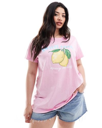 Yours Printed Lemon T-shirt - Pink