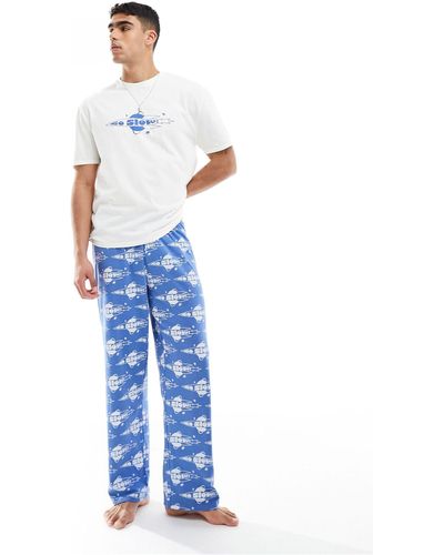 ASOS Go Slow Slogan Pyjama Set - Blue