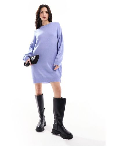 ASOS Knitted Sweater Mini Dress With Crew Neck - Blue