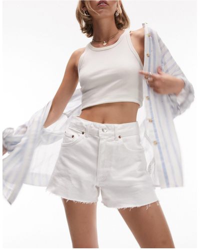 Topshop Unique Denim Comfort Stretch Mom Shorts - White
