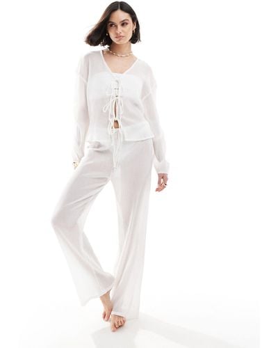 esmé studios Esmee Beach Drawstring Textured Sheer Trousers - White