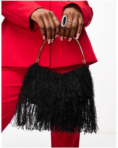 ASOS Faux Feather Clutch Bag With Gold Handle - Red