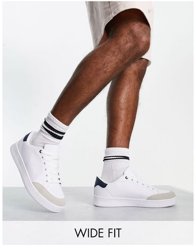 Truffle Collection Sneakers stringate a pianta larga bianche/blu navy - Bianco