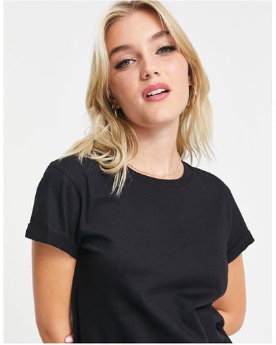 Brave Soul Eleanor Sleeve Roll T-shirt - Black