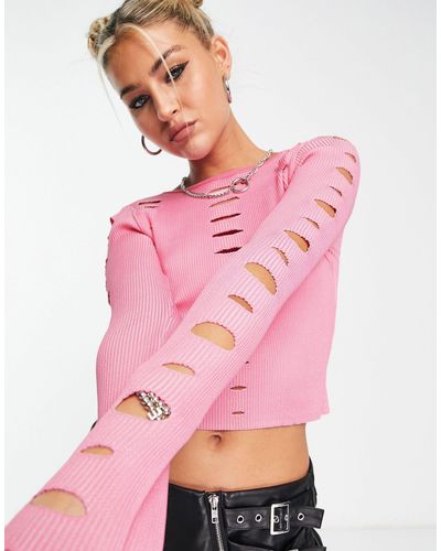 ASOS Long Sleeve Jumper With Cut Out Detail - Pink