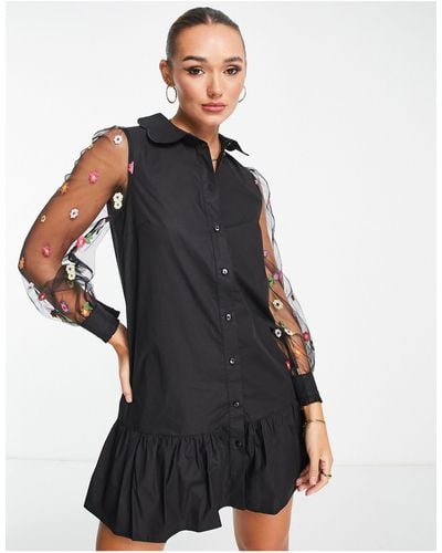 Never Fully Dressed Embroidered Floral Mini Dress - Black