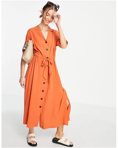 SELECTED Cally Button Down Midi Dress - Orange