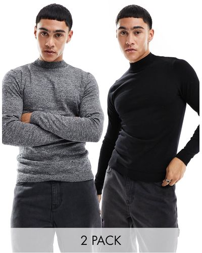 ASOS 2 Pack Muscle Fit Knitted Essential Turtle Neck Jumper - Black