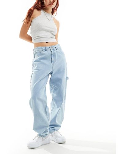 Dr. Denim Faye worker - jeans a fondo ampio a vita medio alta lavaggio chiarissimo rétro - Blu