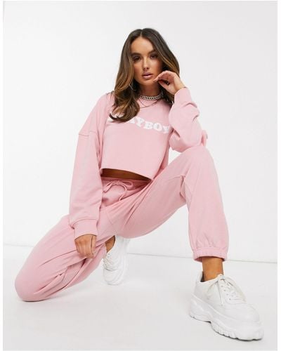 Missguided Playboy Co-ord Cropped Sweatshirt - Pink