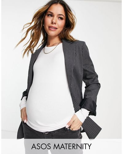 ASOS Asos Design Maternity - Ultimate - Slim-fit T-shirt Met Lange Mouwen Van Katoen - Wit