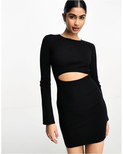 Pretty Lavish Long Sleeve Cut-out Knitted Mini Dress - Black