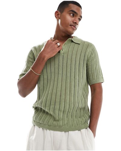 ASOS Knitted Pointelle Polo - Green