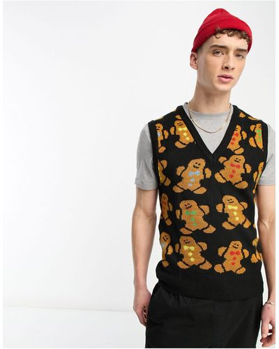 Another Influence Gingerbread Christmas Knitted Vest - Black