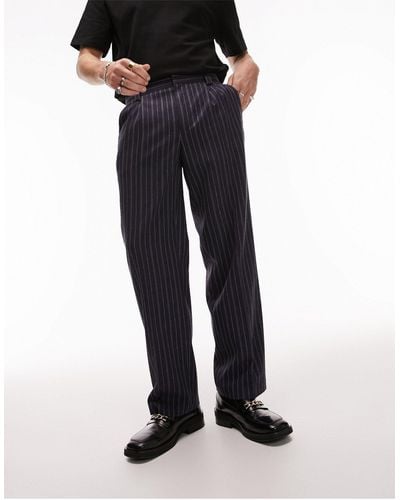 TOPMAN Wide Leg Wool Mix Suit Pants - Black