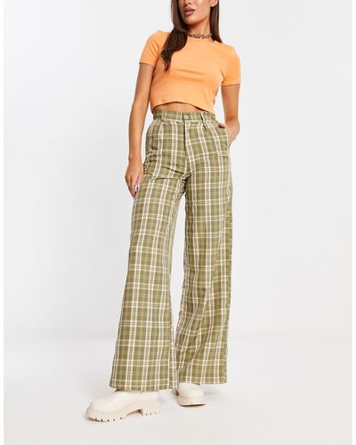 Daisy Street Pantalon large à carreaux vintage - vert - Marron
