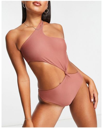 CATCH High Shine One Shoulder Swimsuit - Brown