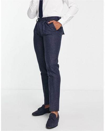 Noak British Tweed Slim Suit Trousers - Blue