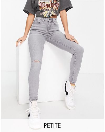 Noisy May Callie High Waisted Ripped Knee Skinny Jeans - Gray