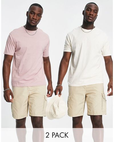 Another Influence Tall - confezione da 2 t-shirt squadrate rosa polvere ed écru - Neutro