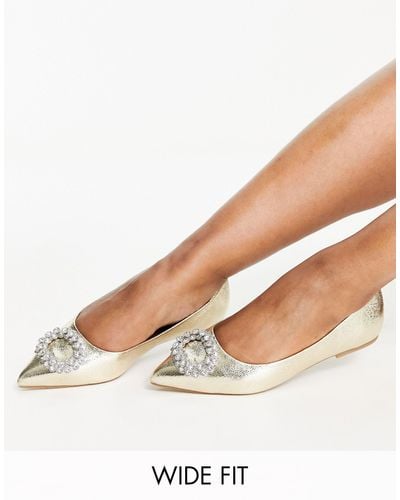 ASOS Wide Fit Laura Embellished Pointed Ballet Flats - Metallic