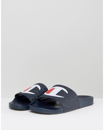 Champion Sliders With Large Logo - Blue