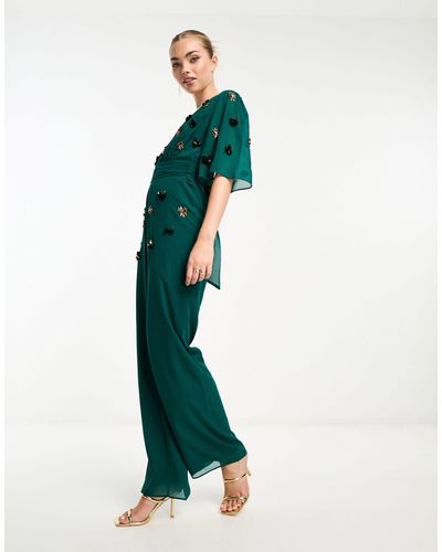Hope & Ivy Tuta jumpsuit smeraldo decorata - Verde