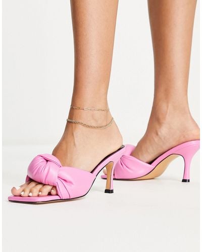 Glamorous Knot Front Mid Heel Mule Sandals - Pink