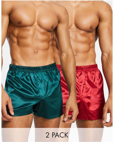 ASOS – 2er-pack boxershorts aus satin - Rot