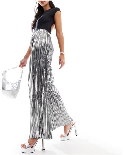 SELECTED Femme Wide Fit Metallic Trousers - White