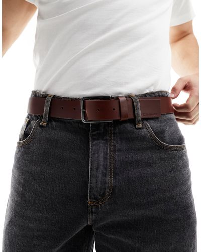 Calvin Klein Warm - ceinture 35 mm en cuir grainé huilé - marron foncé - Gris
