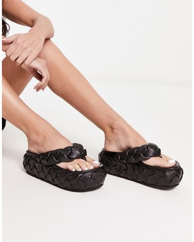 ASOS Freddie Leather Plaited Toe Thong Flat Sandals - Black