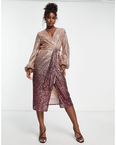 Style Cheat Wrap Midi Sequin Dress - Pink