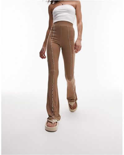 TOPSHOP Premium Edit Exposed Seam Flared Trousers - Natural