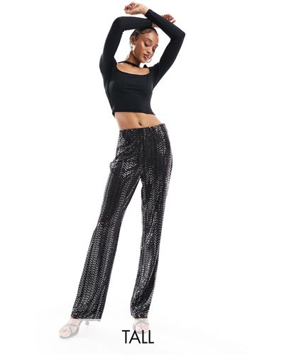 Pieces High Waisted Sequin Trousers - Black