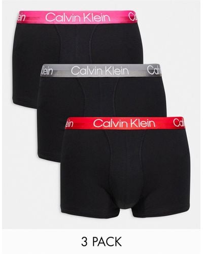 Calvin Klein 3-pack Trunks With Coloured Waistband - Black