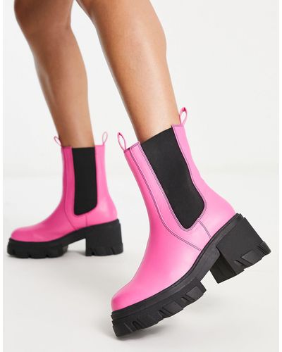 Daisy Street Slit Sole Chunky Ankle Boots - Pink
