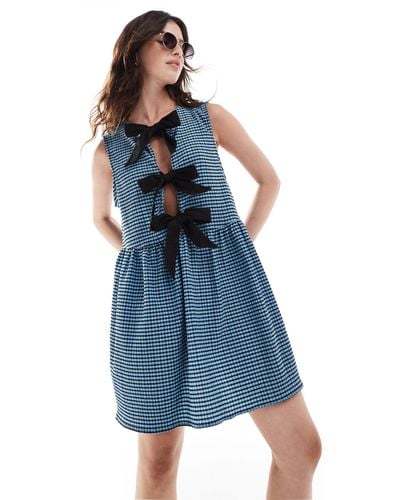 ASOS Sleeveless Bow Front Smock Mini Dress - Blue