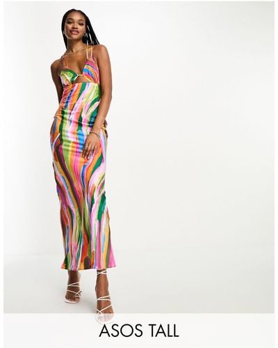 ASOS Asos Design Tall Satin Cut Out Detail Bust Maxi Dress - Multicolor