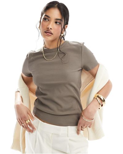 & Other Stories Short Sleeve Ribbed Fitted Top - Brown