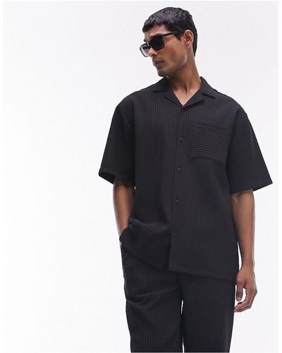 TOPMAN Short Sleeve Plisse Shirt - Black