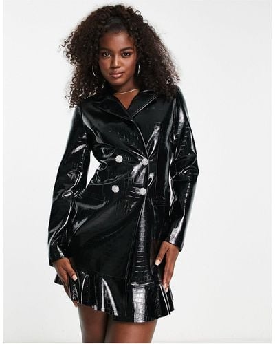 Miss Selfridge Faux Leather Frill Hem Blazer Dress - Black