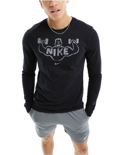 Nike Dri-fit Slib Gfx Long Sleeved T-shirt - Black