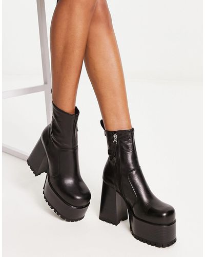 ASOS – erika – plateaustiefel aus hochwertigem leder - Schwarz