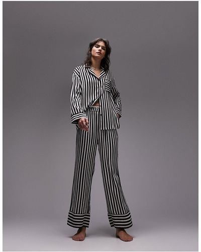 TOPSHOP Stripe Piped Shirt And Trouser Pyjama Set - Grey