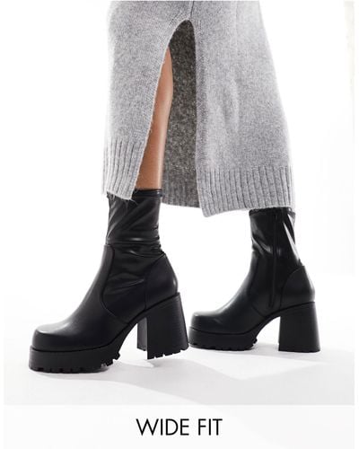 ASOS Wide Fit Retreat Mid-heeled Sock Boots - Black