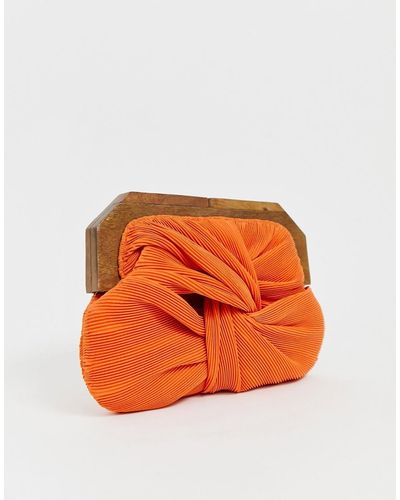 Accessorize Pochette plissée avec fermoir effet bois - Orange