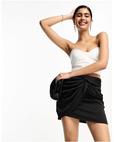 Lola May Satin Ruched Front Mini Skirt - Black