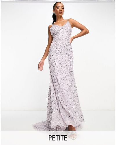 Beauut Petite Bridesmaid Allover Embellished Cami Slip Maxi Dress With Train - Purple