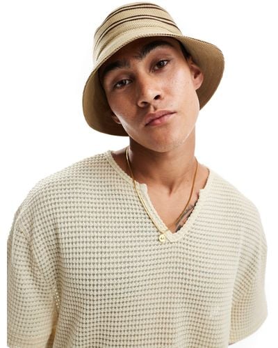 ASOS Bucket Hat With Contrast Stripe - Natural